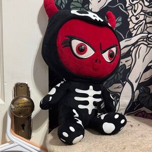 Red Devil Skeleton Plush Toy - Black & Red